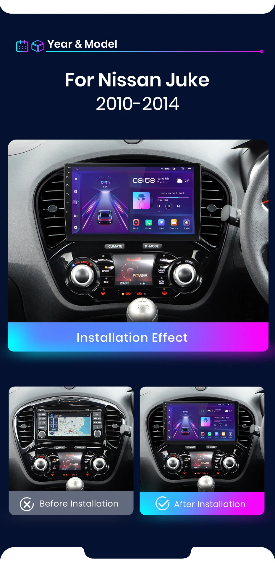 Junsun Kabelloses Carplay Android Auto Autoradio für Nissan Juke Yf15 2010 - 2014 Intelligentes System Stereo Multimedia Autoradio – Detail 4