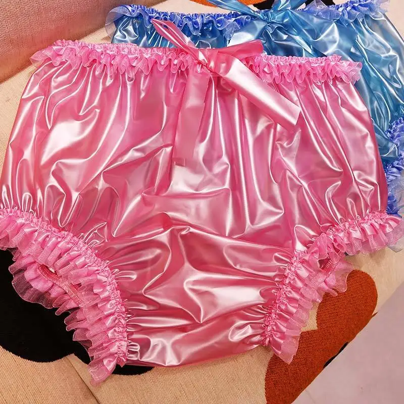 

Man's Handmake Pink Colorful PVC Lace Hem Briefs BF Gifts Private Show Live DJ Club Bar FKK Party ABDL Antibacterial