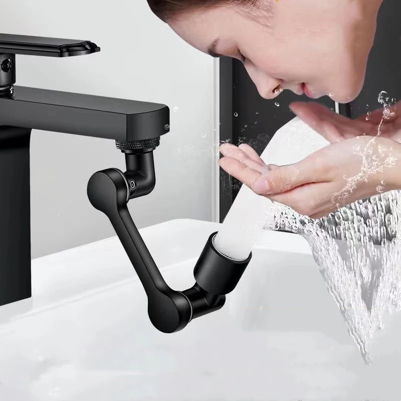 Black 1080° Universal Rotation Faucet Sprayer Head Dual Effluent Washbasin Kitchen Robot Arm Extension Faucets Aerator Bubbler