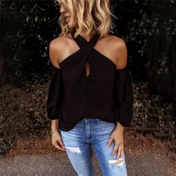 Women's 2024 New Strapless White Top Shirt Casual Slim Ladies Bodycon Back Zipper Hanging Neck Top Elegant Summer Sexy