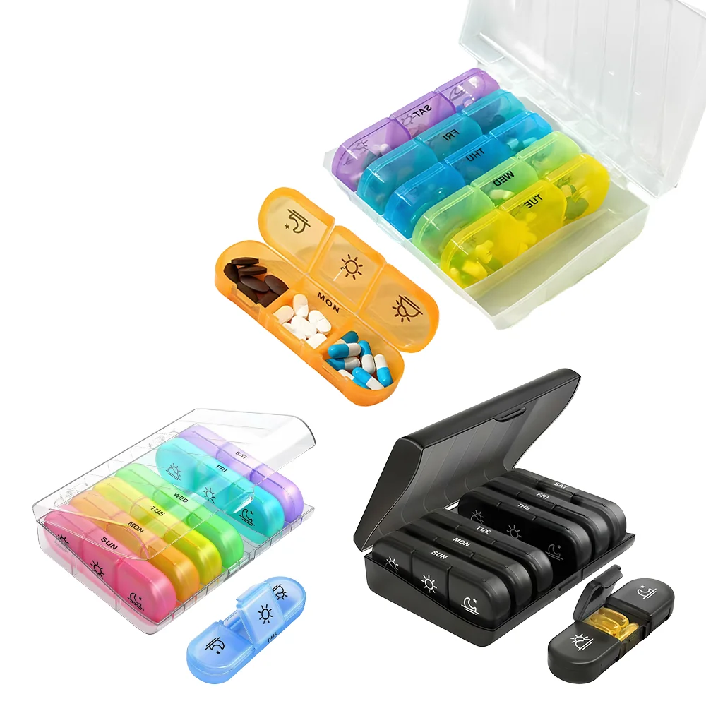 Rainbow Color Pill Organizer, 7-Day 21-Compartment Medicine Box, Portable Plastic Pill Case, 1PC