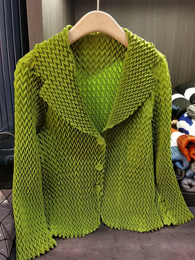 

Ele Simple Pure Color Wave Pleat ort Suit Casual Versatile Long Sve Women's Outerwear 2023 Autumn New Sle