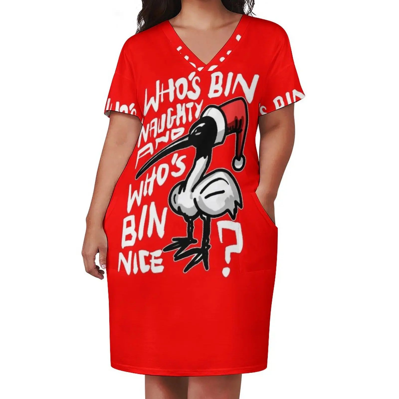 Christmas Bin Chicken T Shirt - Australian Bin Chicken Christmas Themed Tee with quote Who's Bin Naughty featuriSleeveless Dress