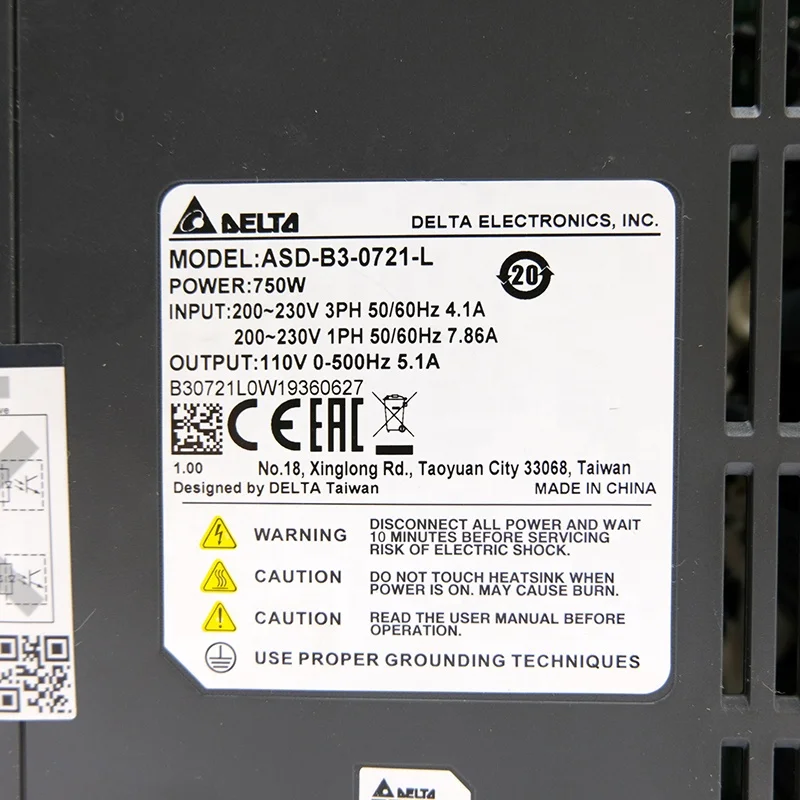 محرك سيرفو يعمل بالتيار المتردد من سلسلة ASD-B3 الجديد ASD-B3-0721-L محرك بقوة 750 وات