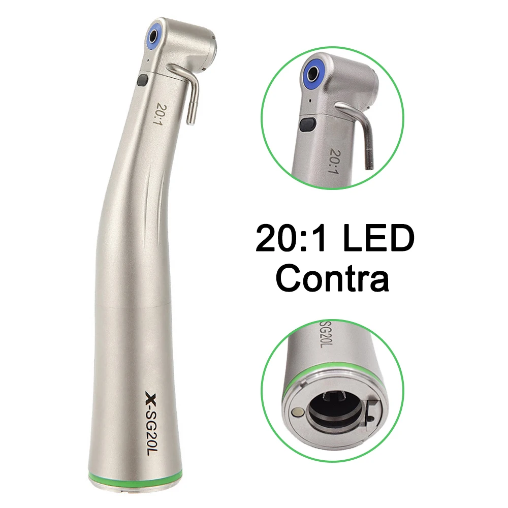 

Dental Fiber Optic Increasing Green Ring Contra Angle Low Speed Handpiece RA Burs 20:1 Air Turbine XSG20L