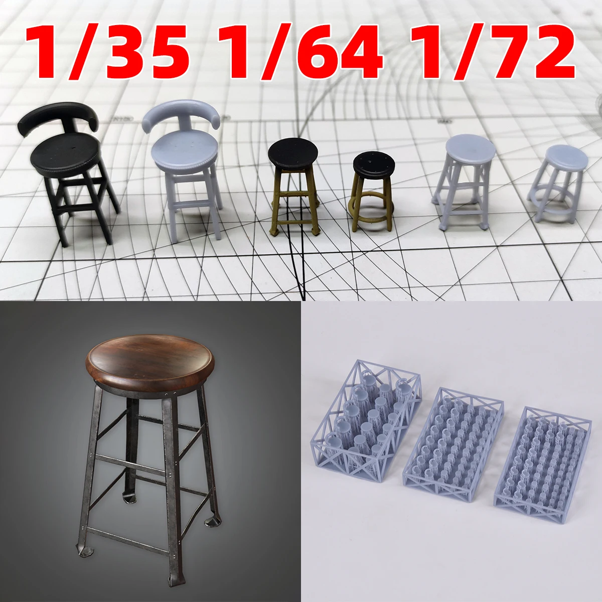 Taburete de bar para ensamblar, taburete alto, modelo de construcción, decoración suave, mesa de arena, diorama, kit de modelo a escala 1/72 1/64 1/35 1/32