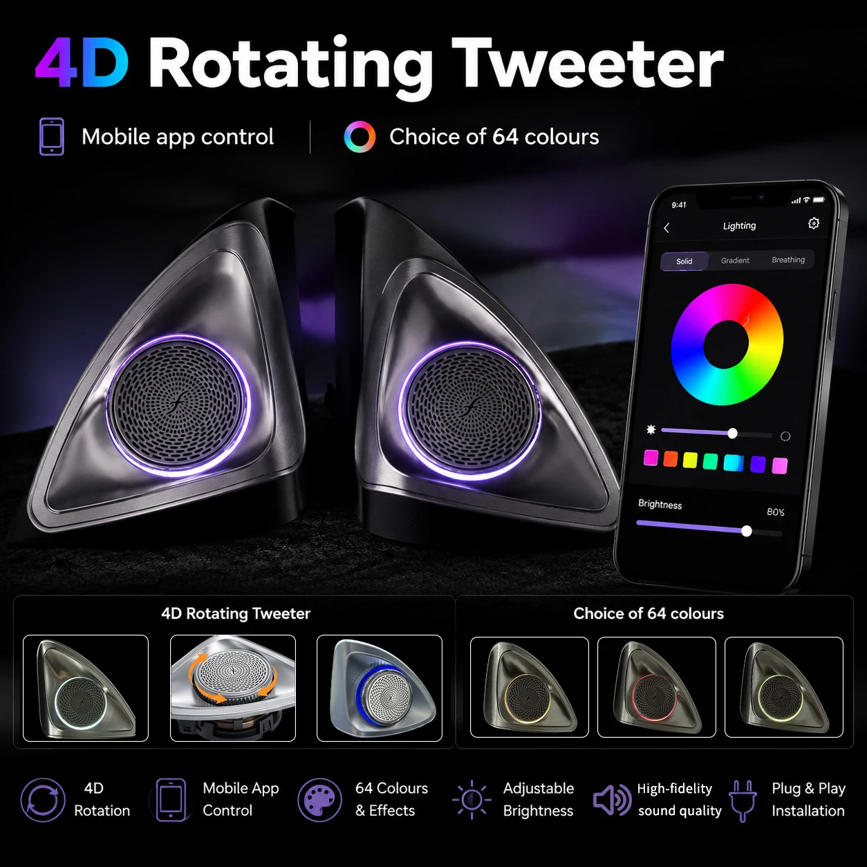 4D Rotating Tweeter Ambient Light Speaker Ring Cover For Mercedes Benz W166 ML GL GLE GLS W156 GLA W204 C Class Interior Upgrade