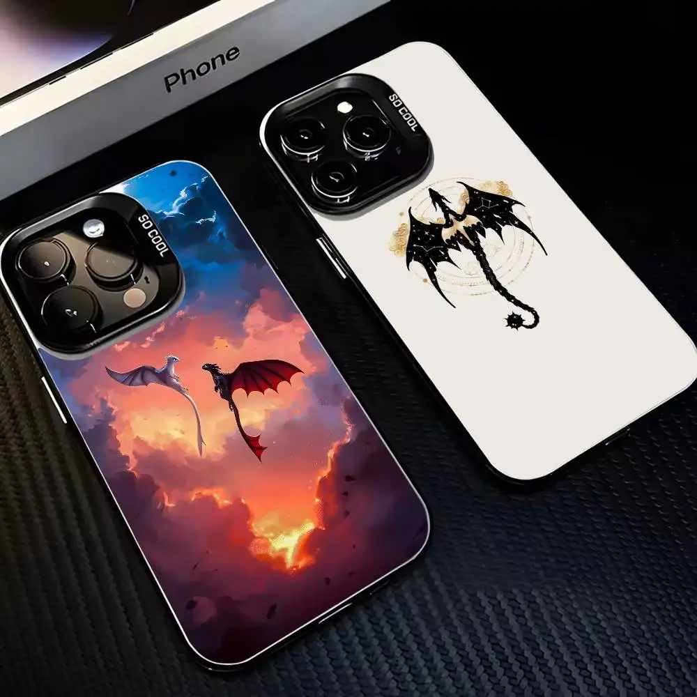 Dragon Fourth Wing telefoonhoesje voor iPhone17,16,15,14,13,12,11 Plus, Pro Max zwarte matte schokbestendige hoes