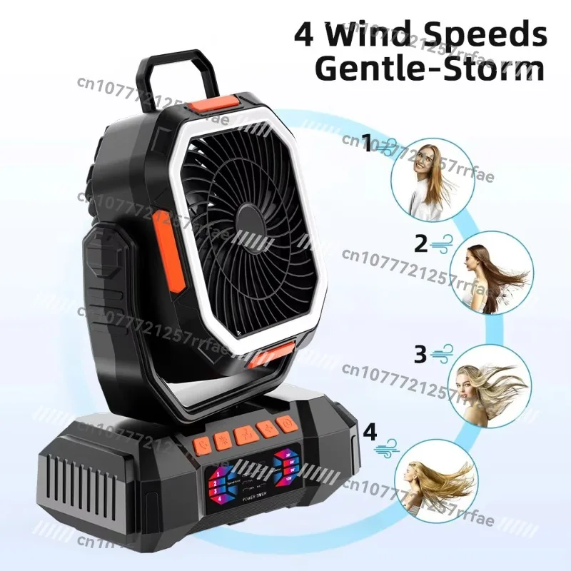 Portable Outdoor 40000 mAh Charging Fan Remote Control Charging Level 4 Speed Light Camping Fan