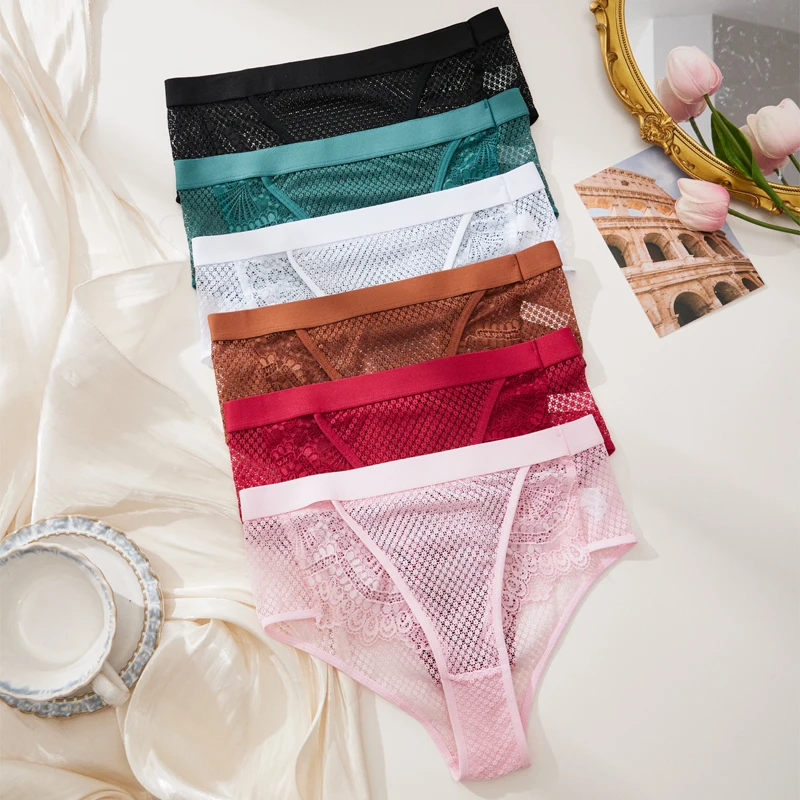 AMVI 3PCS Spring Lightweight Breathable Women's Briefs Comfortable Mesh Solid Color Sexy Pure Desire Women's Underwear