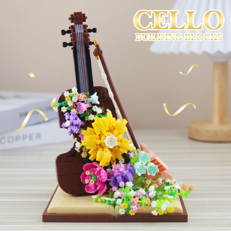 

Violin Building Blocks Children Toys Eternal Flower Toy Home Decoration Instrument Diy Assembly Games Mini Bricks Kids Gift