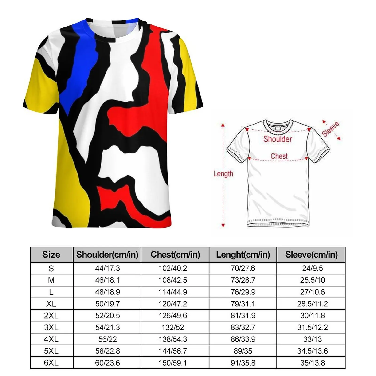 Mondrian T Shirt Stripes Red Yellow and Blue Novelty T-Shirts Short-Sleeve Graphic Tops Hot Sale Summer Casual Oversize Top Tees