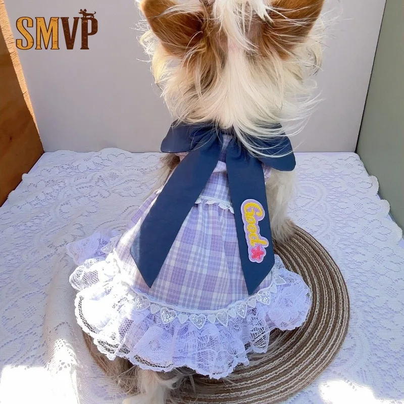 lilac-pet-plaid-sling-dress-large-bow-decor-lace-ruffle-hem-cute-summer-party-costume-elegant-princess-outfit-for-small-pets