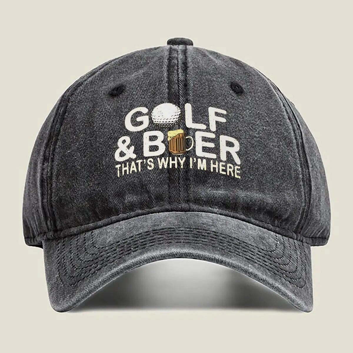 

Golf Beer - Playful, Cartoon, Brown, Sport - Themed Design Washed Baseball Cap