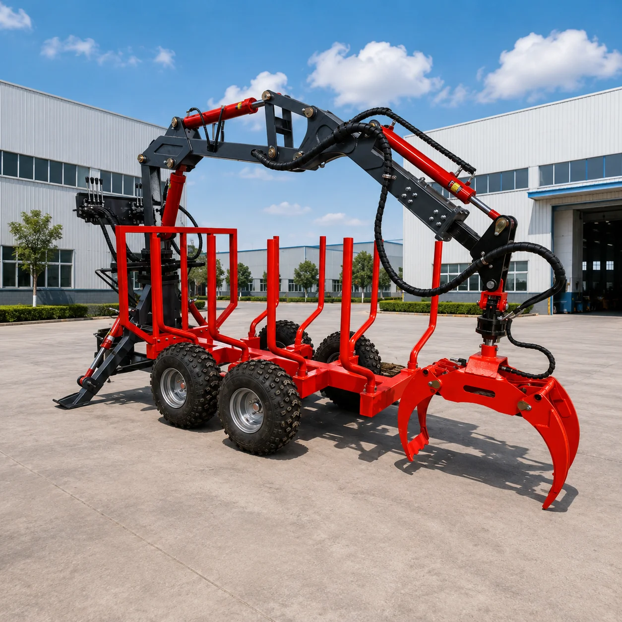 Industrial Grade ATV Log Trailer With 360 Rotating Grapple Hydraulic Crane for Timber Loading