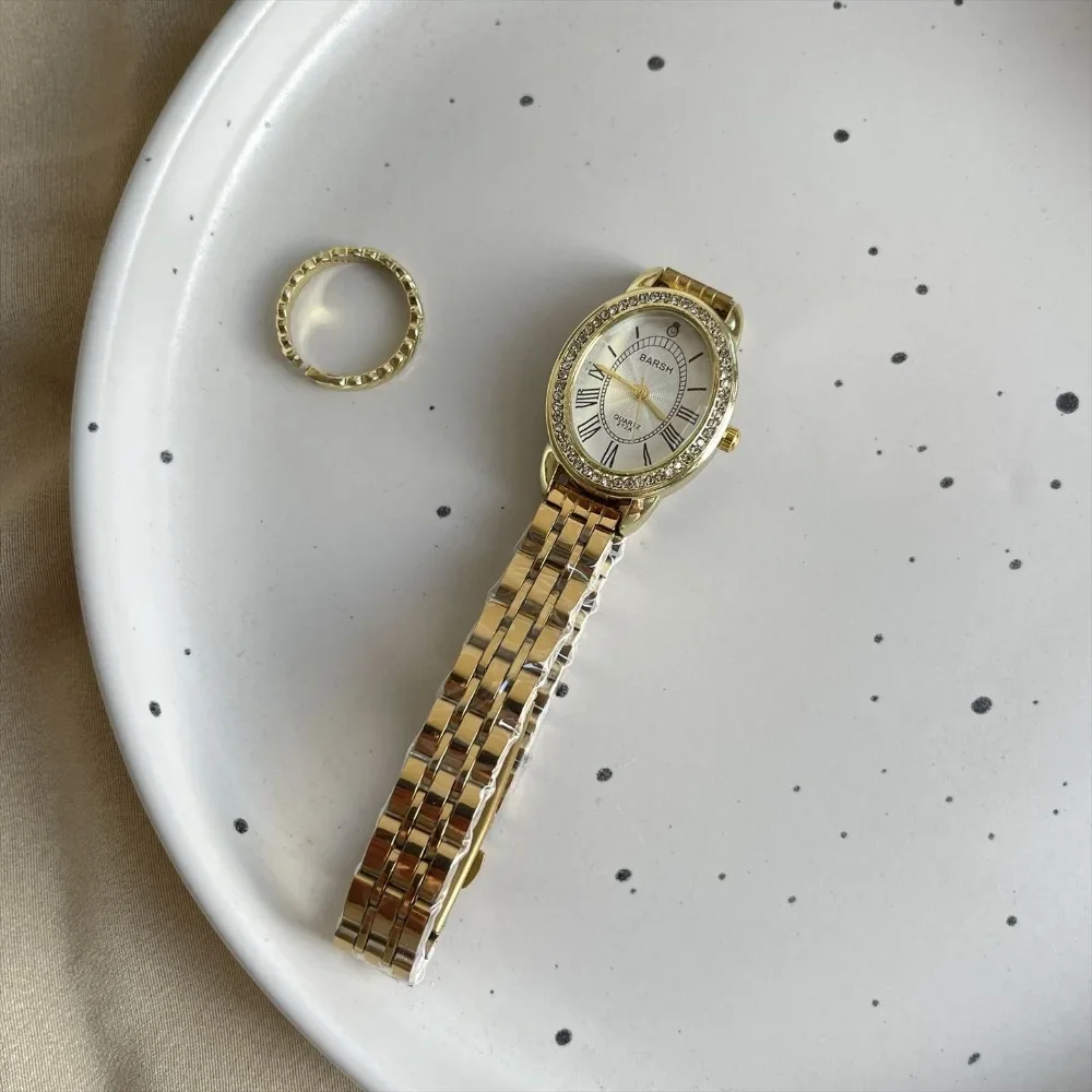 أزياء المرأة العلامة التجارية الماس رصع الرومانية الحرفية كوارتز ساعة فاخرة الفولاذ المقاوم للصدأ حزام ساعة اليد السيدات ساعة حائط هدية Montre