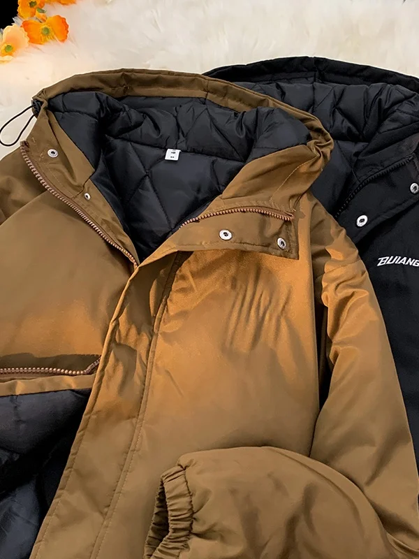 

Мужское теплое хлопковое пальто с капюшоном Thiened, зимнее американское винтажное хлопковое пальто для пар, повседневное свободное длинное пальто