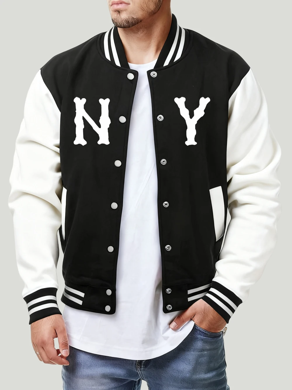 

Пальто с буквенным принтом Нью-Йорка, мужские зимние базовые карманные бейсбольные майки, флисовые теплые свободные куртки, повседневная удобная мужская одежда