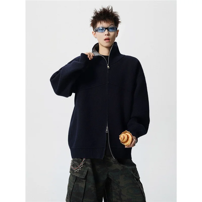 

Мужской повседневный спортивный кардиган-свитер American Color Blo с воротником-стойкой, универсальная куртка в уличном стиле для пар