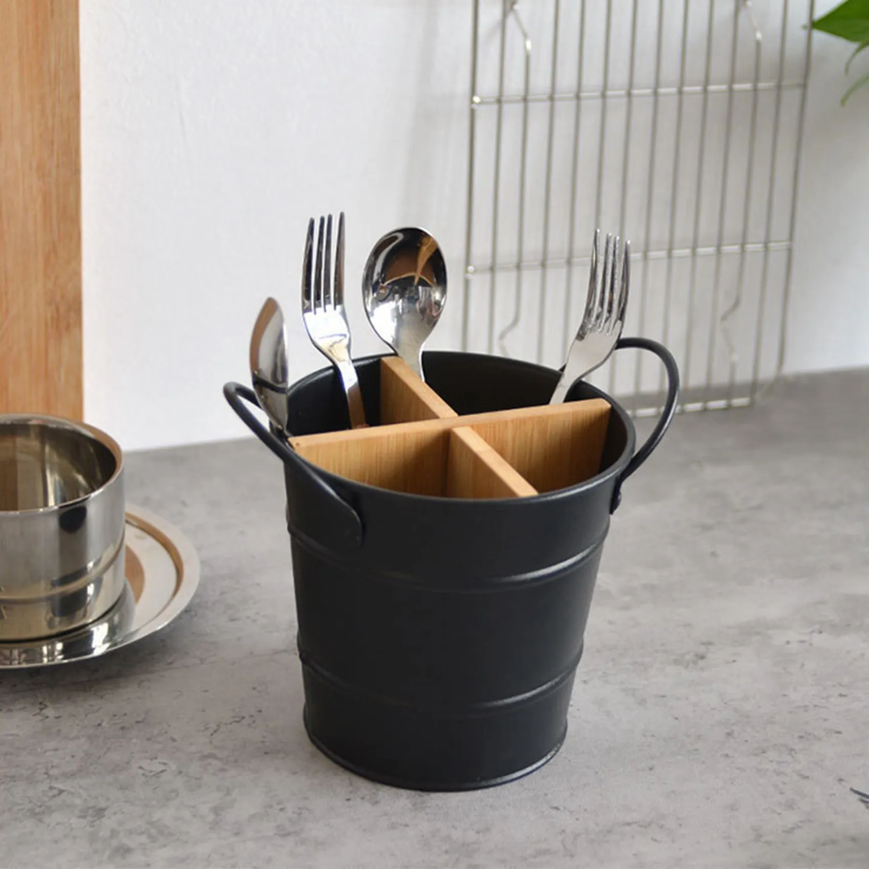Organizador de cubiertos de cocina, soporte de almacenamiento, cuchara, tenedor, palillos, utensilios de cocina, Cubo de herramientas de cocina, negro