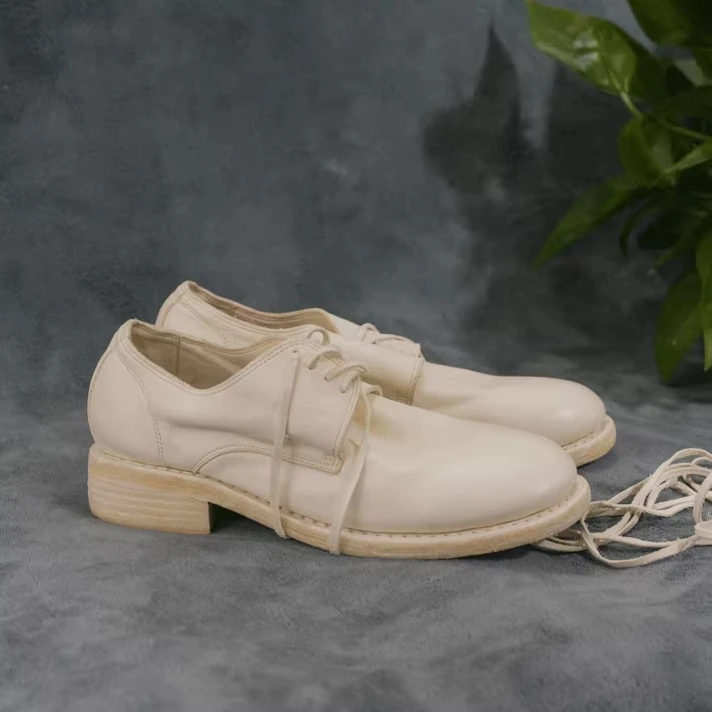 

British Style Round-toe Lace-Up Vintage Men Shoes Hand-Washed Horsehide Derby Shoes Women Casual Leather Shoes