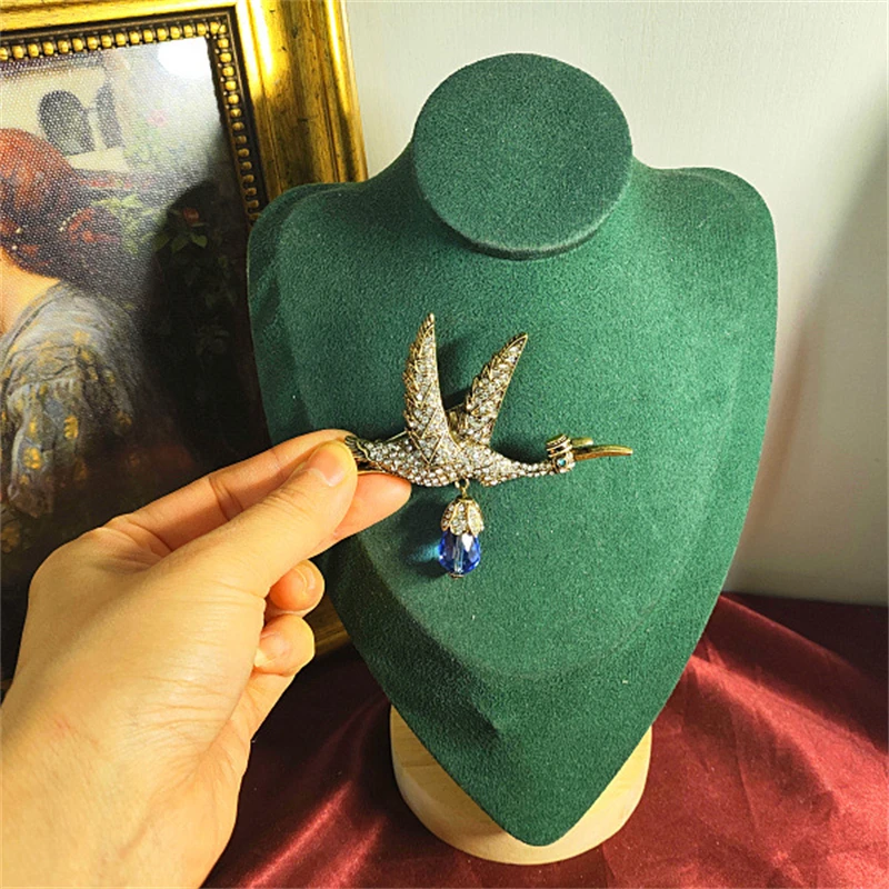 남녀공용 클래식 패션 풀 크리스탈 버드 펜던트 브로치 핀, 중간 빈티지 디자인, 라인석 동물 배지 코사지