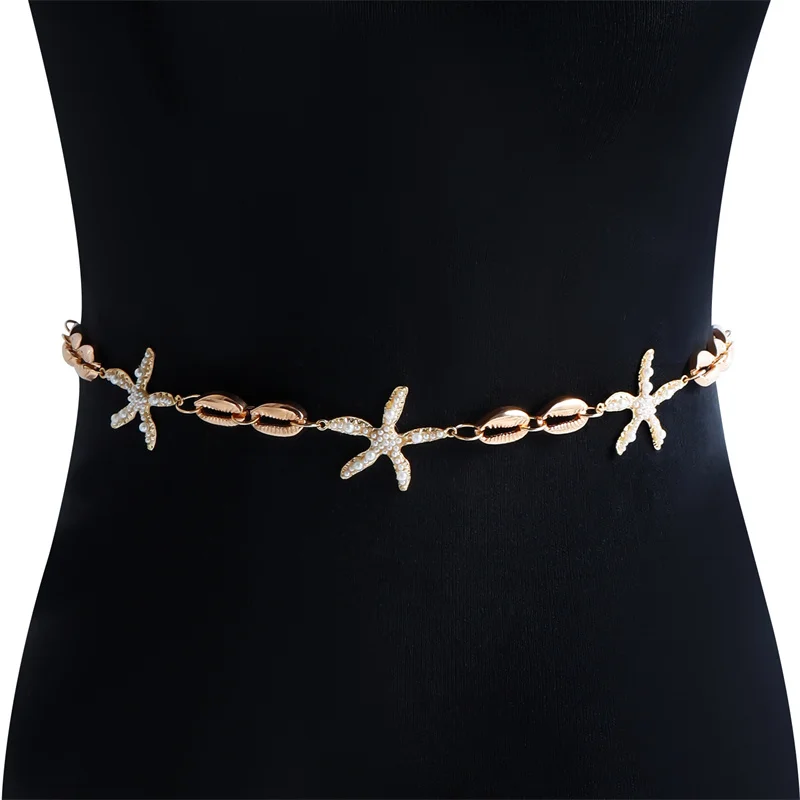 Fashion Shell Starfish Metal Belts Women Vintage Waist Chain Pendant Waist Belts Dress Jeans Belts 1 Pc