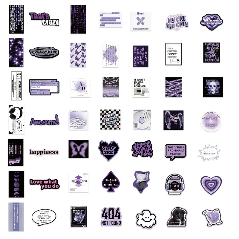 10/30/60PCS INS Purple Black PVC Sticker Aesthetic DIY Decoration Scrapbooking Stationery Hand Accounting Supplies for Kids