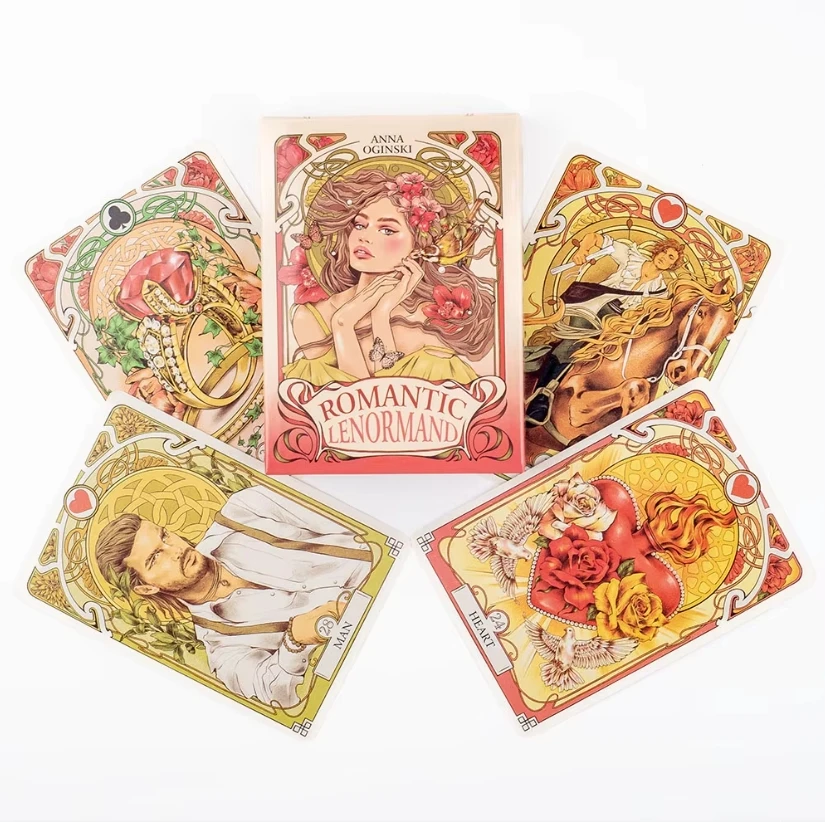 Romantyczne karty wyroczni Lenormand 36 szt. Talia angielska wizja Art Nouveau motywy kwiatowe na imprezę gry planszowe