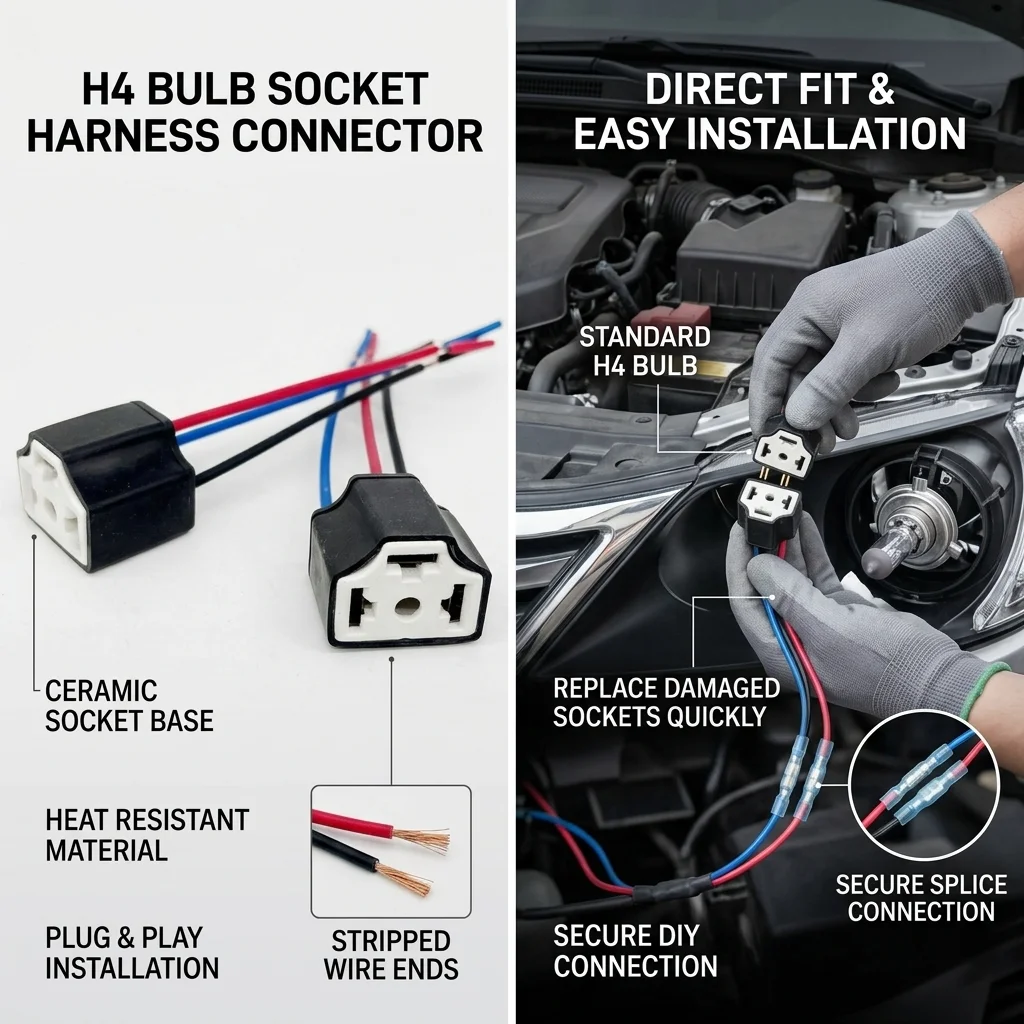 

2X H4 9003 Female Ceramic Headlight Connector Anti-Melting Wire Harness Socket Adapter 12V 24V Car Moto High Power Bulb Retrofit