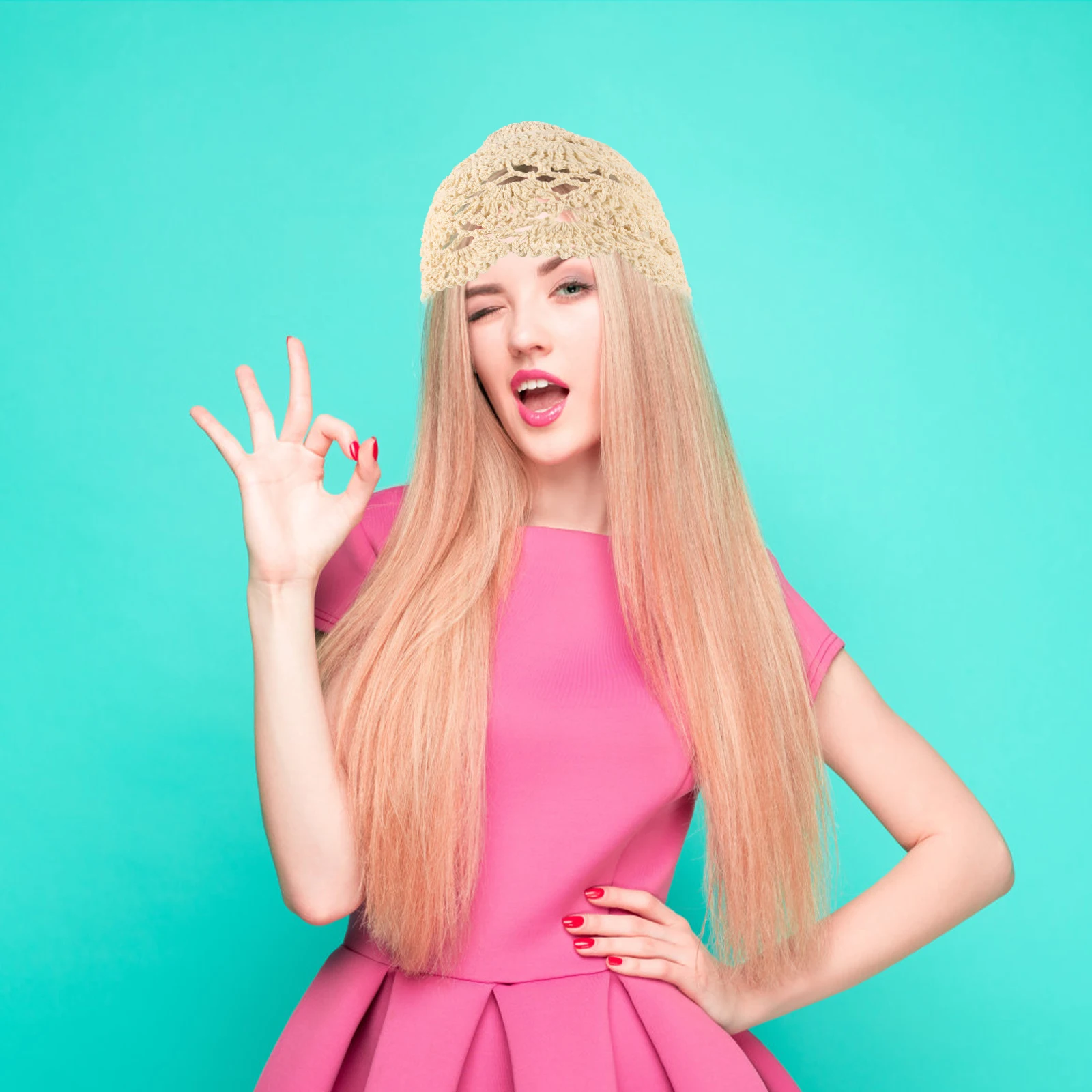 Cappello foulard retrò da donna in pizzo all'uncinetto scava fuori turbante vintage berretto casual berretto elegante berretti da donna smerlati in cotone