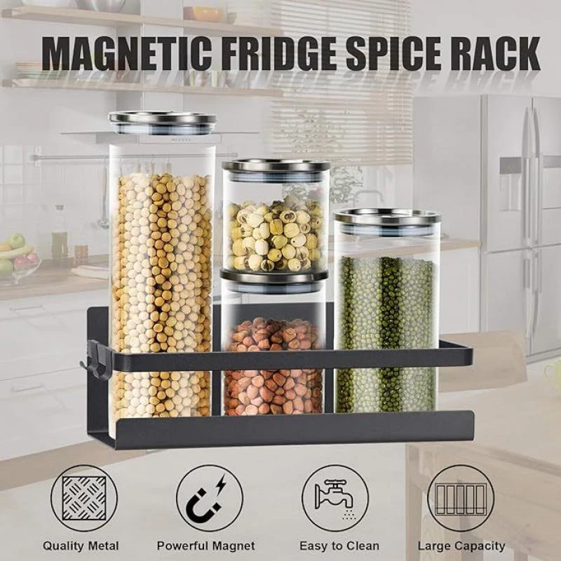 Magnetic Spice Rack Fridge Organizer Shelf Side Wall Refrigerator Storage for Spices Organization for Home and Kitchen