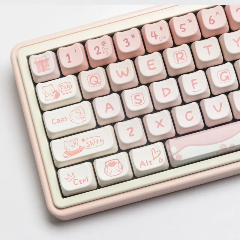 

Mechanical Keyboard PC Accessories Keycaps Set Cute Kitten Theme MOA Height Heat Sublimation Technology Keycaps Girls Gift