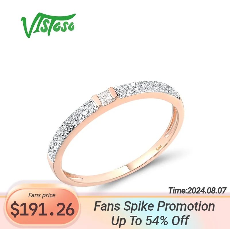 

VISTOSO Authentic 14K 585 Rose Gold Ring For Women Sparkling Diamond Concise Ring Engagement Wedding Simple Style Fine Jewelry