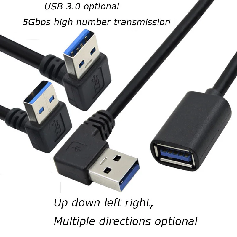 

1PCS 30CM 90 Degree USB 3.0/2.0 Male to Female Adapter Cable Angle Extension Extender 5Gbps Fast Transmission Left/Right/Up/Down