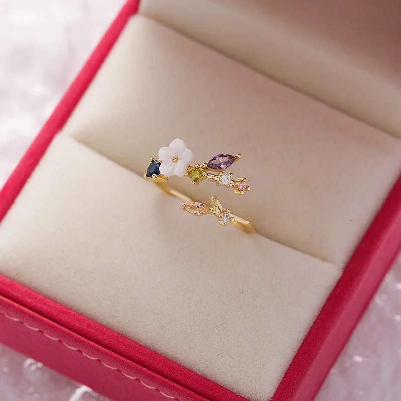 Zarte Kristall-Zirkon-Ringe für Frauen, süße Blume, Blatt, Schmetterling, verstellbare offene Ringe, Hochzeit, Verlobung, Schmuck, Geschenk – Detail 21