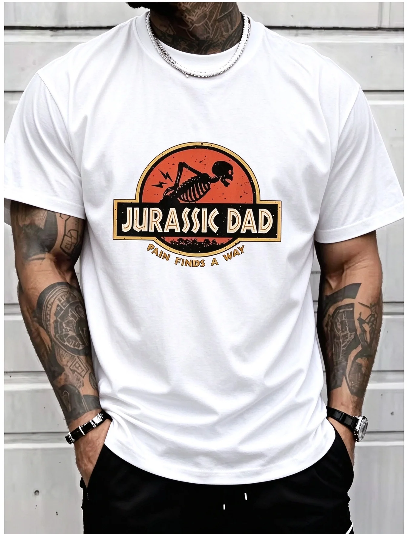 Jurassic Dad Dinosaur Skeleton Graphic Mens T Shirt Funny Father Vintage Short Sleeve Crew Neck Cotton Tee Dad Humor Casual Top