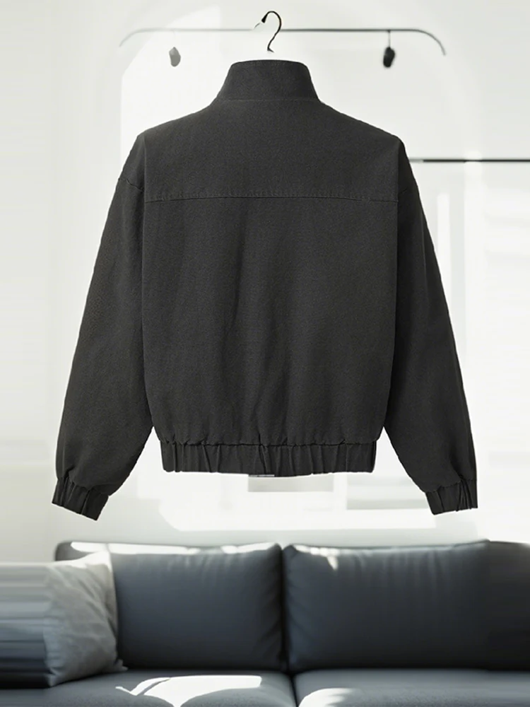 

Куртки с длинным рукавом и высоким воротником на молнии и карманами, новинка 2025 года, повседневная клубная уличная одежда, модные черные джинсовые однобортные пальто, женские шикарные