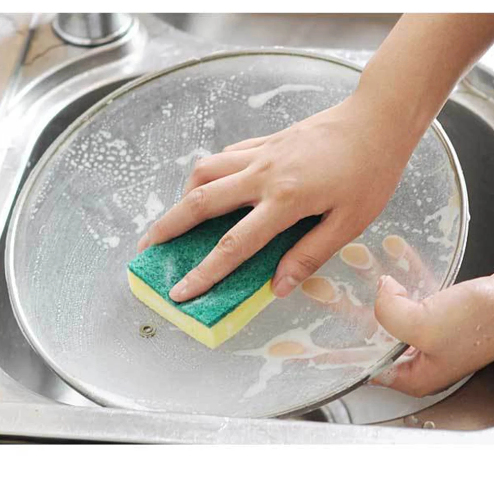 

10pcs Kitchen Cleaning Sponge Scouring Pads Dishwashing Sponges Double-Sided Fast Bubbling Porous Fiber Structure Strong Water