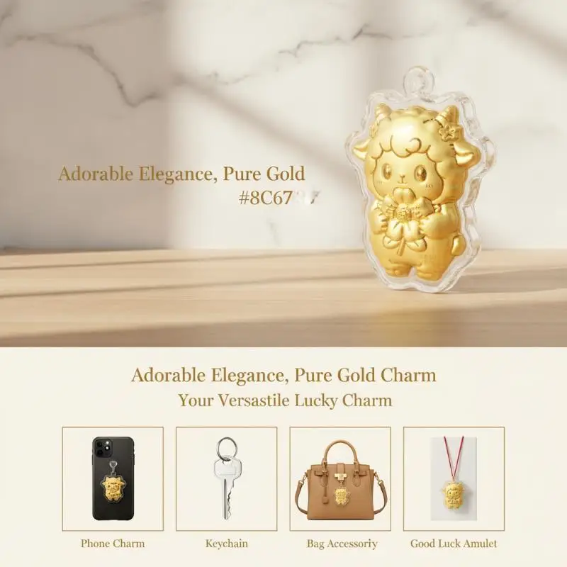 2027 Chinese Lunar New Year Keyring Golden Foil Sheep Charm Hanging Ornament Suitable for Home Wall Door Decorations