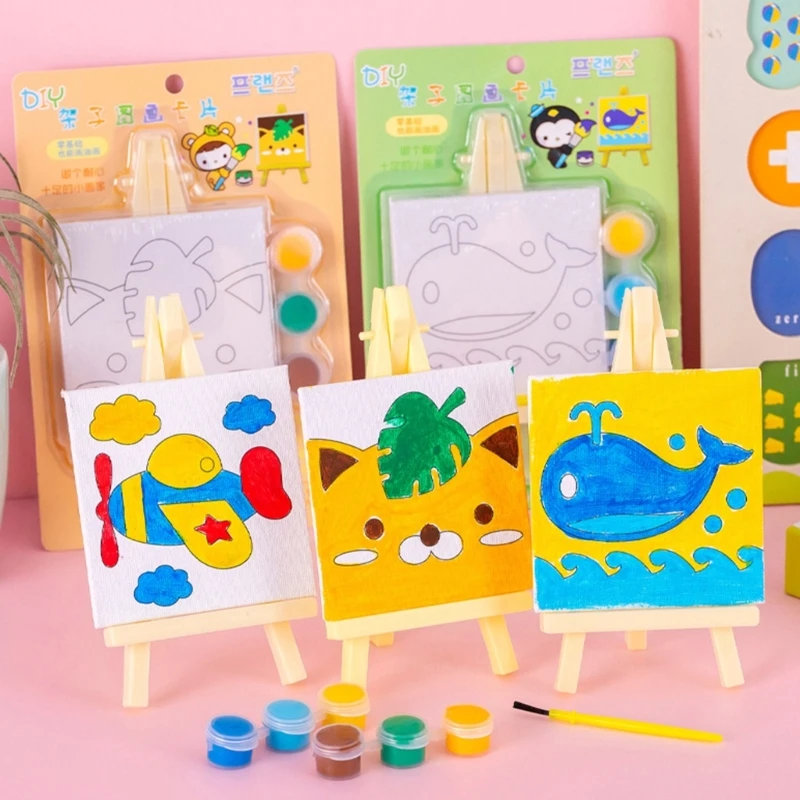 DIY Oil Painting Set Frame Cartoon Theme Oil Paint for Kids Unique DIY Toy W3JF