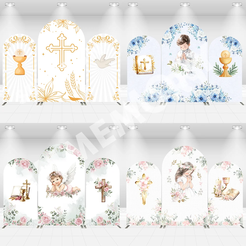 Fundas para arcos de Primera Comunión, telón de fondo con la inscripción 'Dios te bendiga' para niño y niña, fondo de pared arqueado para Mi Bautizo, decoración para fiesta de baby shower