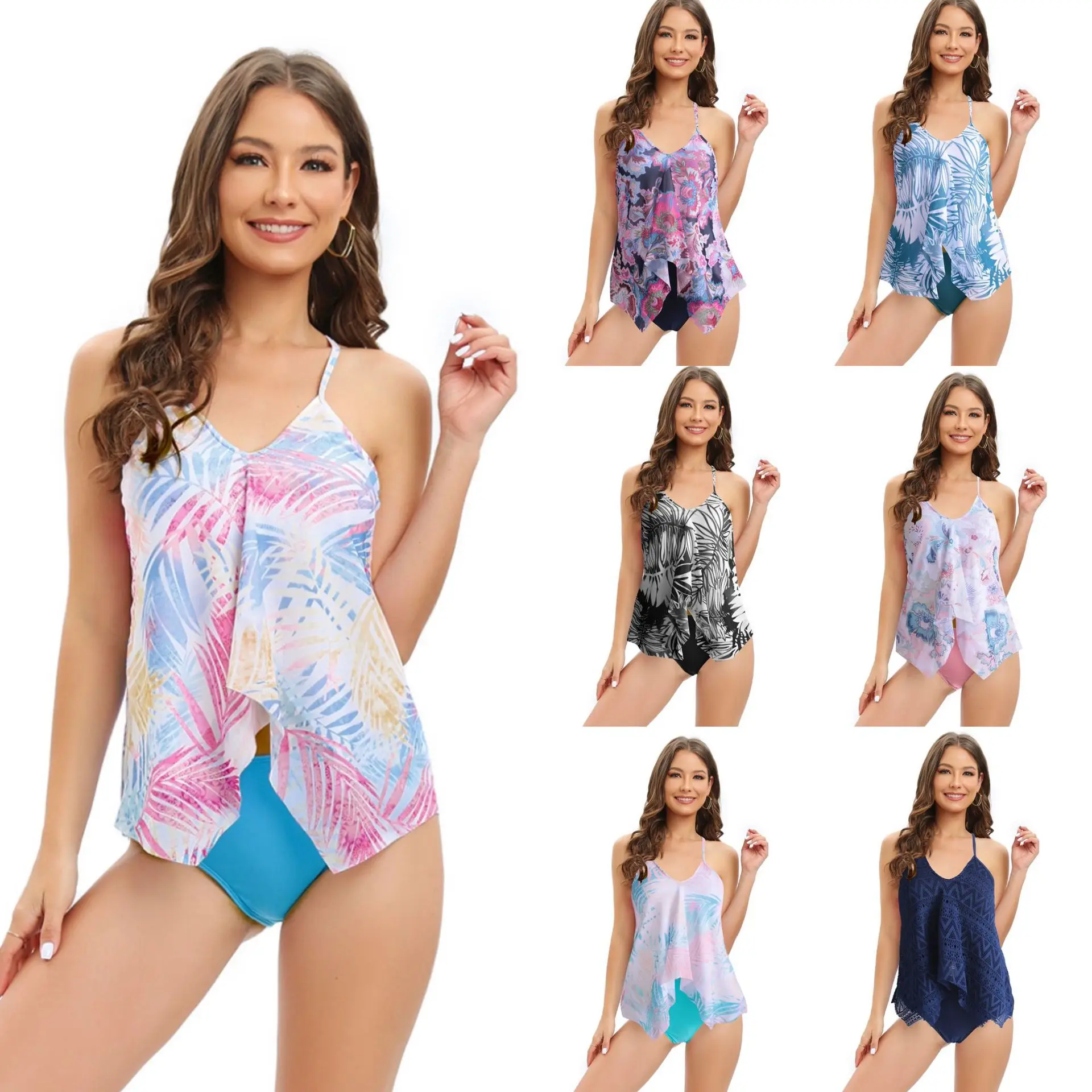 

Nadanbao Swimsuits Bikini Set Women Fashion Mesh Multicolor Printing Bikini Female Backless Sling Swimsuit Summer Swimwear