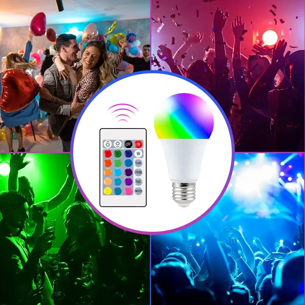 16 Colors RGB Bulb LED Multicolor Bulb E27 220V Dimmable Household Lighting 24 Key Remote Control Smart Lamp Atmosphere Light
