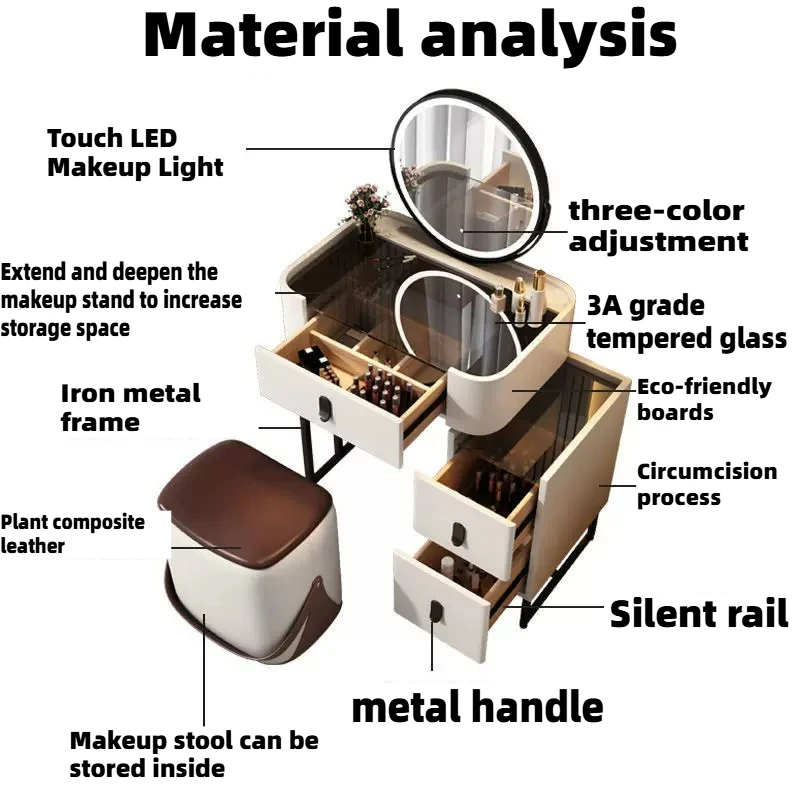 Simple Modern Dressing Table Master Bedroom Storage Cabinet Makeup Vanity Desk Toiletries LED Mirror Stool Hotel Furniture