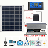 12V/24V Solar Panel System 18V 50W Solar Panel Battery Charge Controller 800W/1000W Solar Inverter Kit Complete Power Generation