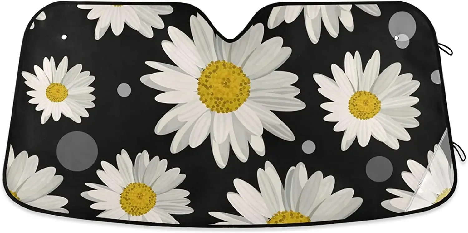 자동차 앞 유리용 태양 쉐이드, 데이지 꽃, 물방울 무늬, 접이식 햇빛 가리개, 태양 열 및 자외선 차단, 자동차 인테리어 Su