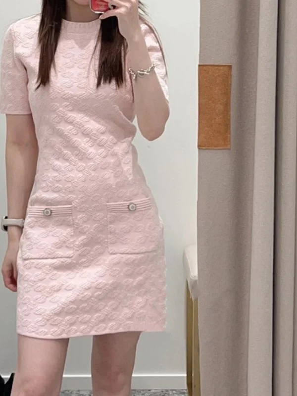 

Floral Pred ort Sve Knitted Dr Sweet High Waist A-Line Skirt Cotton Summer Faion Anti-Aging Pink Color DBNY