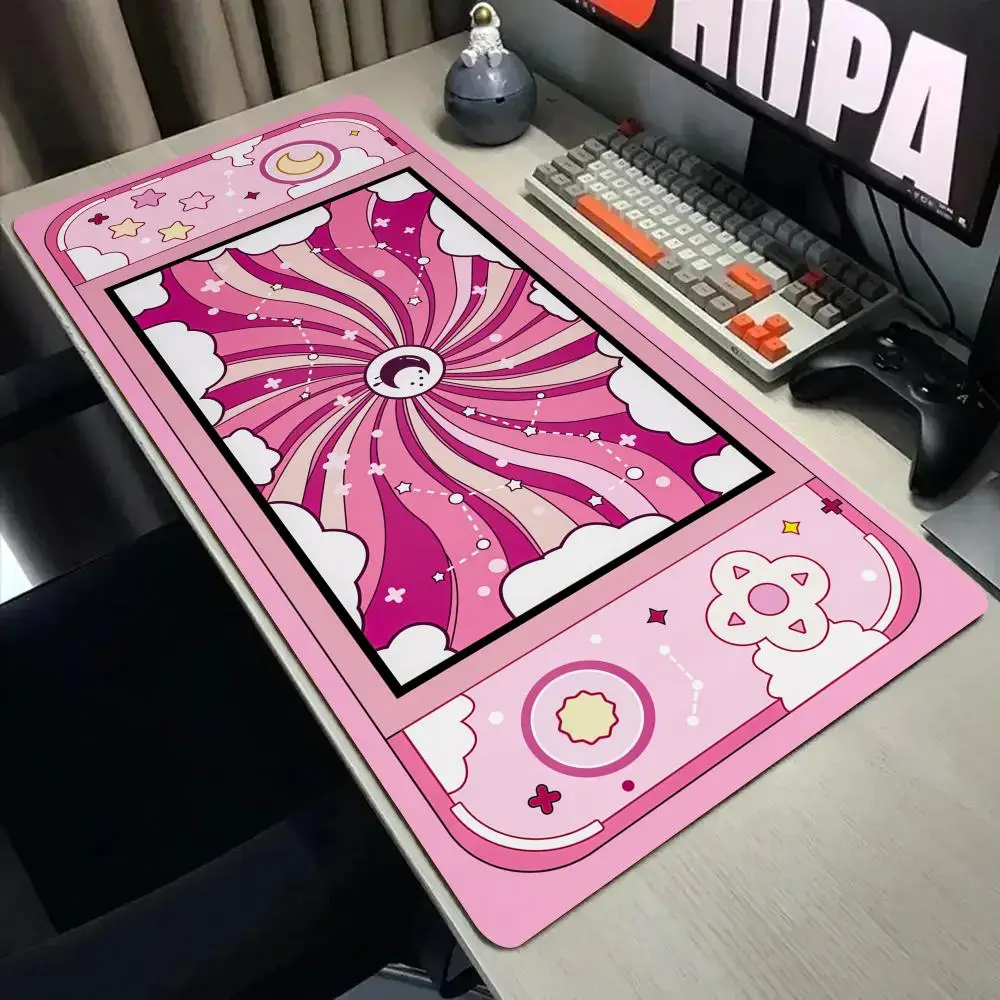 

Pink handheld console illustration Mouse Pad Desk Mat with Stitched Edge Non-Slip gaming mats pc accessories keyboard desk pad