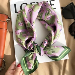 2023 Luxury Silk Skinny Scarf Bag Handle Ribbon Ladies little cat Print Headband Small Hair Scarves Band Female handkerchief